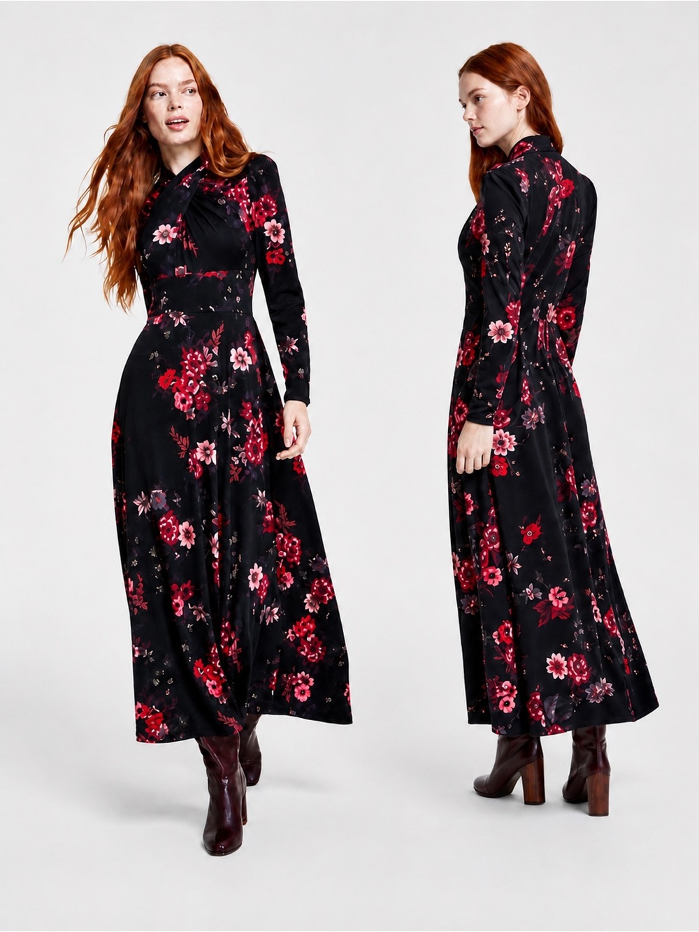 RACHEL Rachel Roy Stretch Jersey Knit‎ Long Sleeve Floral Maxi Dress Size XS